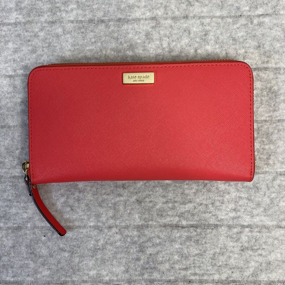 kate spade Red Zip Around Wallet with Gold Logo Plate
